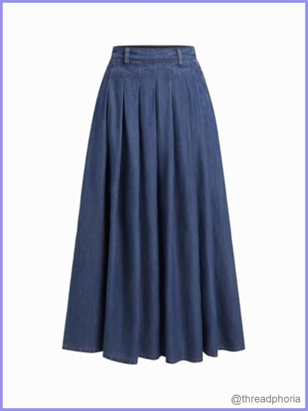 Pleated Denim Maxi Skirt Cotton Lyocell A Line with Pockets